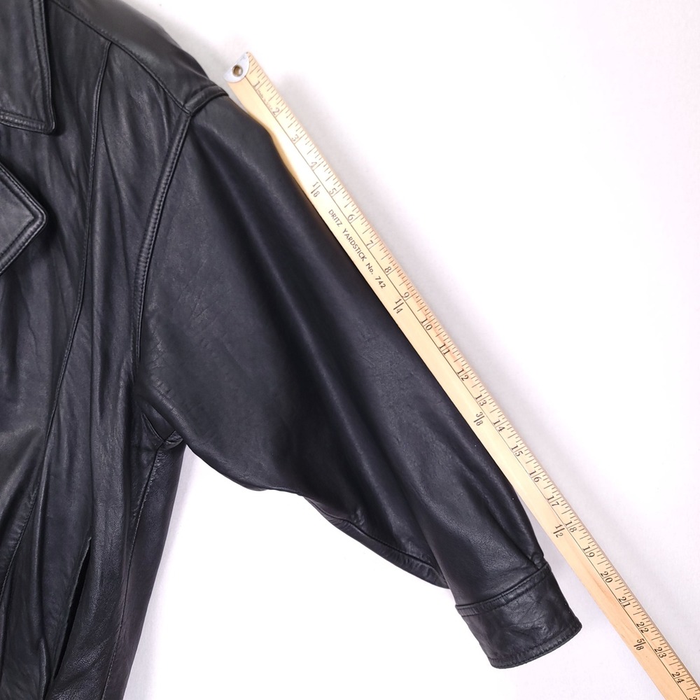 GEORGETOWN Mens Vintage Double Breasted Leather Jacket Black Medium - Picture 7 of 12